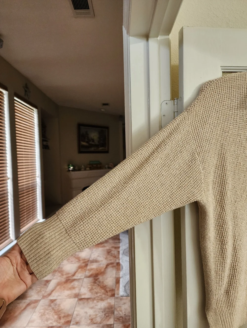 Aerie Waffle Knit Lounge Set M Beige Sweater Wide Leg Pants Cozy FLAW READ DESC - Picture 6 of 16